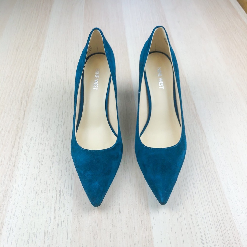 Nine West Teal Suede Microfiber Size 8 Heels